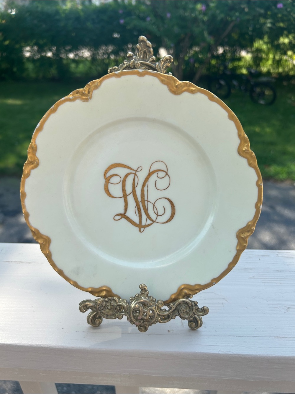 Antique Limoges Haviland White and Gold Monogram Decorative Plate